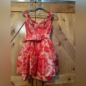 Zimmermann Red and White Floral Belted Mini Dress